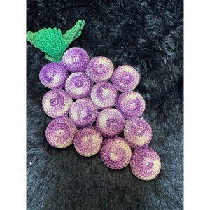 Vintage Soda Cap Crocheted Purple Grape Cluster Trivet